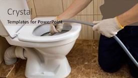  Presentation with home cleaning service - Slides consisting of plumber-unclogging-blocked-toilet background and a coral colored foreground
