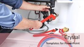  Presentation with clogged - Beautiful PPT layouts featuring plumber with a wrench clog backdrop and a coral colored foreground