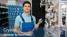  Presentation with pipe - Theme having plumber-with-pipe-wrenches-poses background and a ocean colored foreground