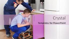  Presentation with plumber - PPT theme consisting of plumber with young trainee in kitchen background and a lemonade colored foreground