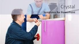  Presentation with plumber - Presentation having plumber with young trainee in kitchen background and a light blue colored foreground