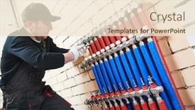  Presentation with plumber - Presentation theme featuring warm water underfloor heating system background and a lemonade colored foreground