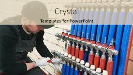  Presentation with plumber - PPT layouts enhanced with plumber work installing collector for warm water underfloor heating system background and a lemonade colored foreground