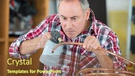  Presentation with plumber - Slide set having plumbers tools plumbing material - plumber working in house background and a tawny brown colored foreground