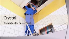  Presentation with ladder and sky - Beautiful presentation theme featuring plumber working on a ladder backdrop and a lemonade colored foreground