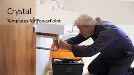  Presentation with plumber - Presentation theme enhanced with plumber working on sink background and a coral colored foreground