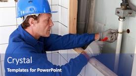  Presentation with water pipes - Presentation theme with plumber working on water pipes background and a ocean colored foreground