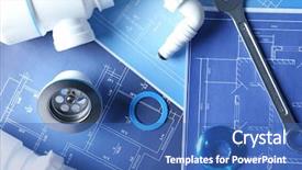  Presentation with plumber - PPT theme consisting of plumber's items on blueprint background and a ocean colored foreground