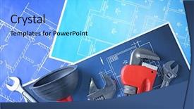  Presentation with blueprint - Audience pleasing PPT theme consisting of plumber's tools on blueprint backdrop and a arctic colored foreground