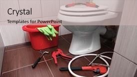  Presentation with plumbers tools and plumbing material - Amazing slide deck having plumber's tools on toilet backdrop and a soft green colored foreground