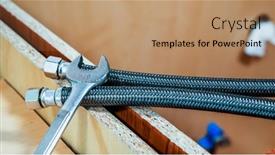  Presentation with plumbers tools and plumbing material - Theme consisting of plumbers-wrench-tool-and-hose background and a coral colored foreground