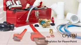  Presentation with plumbing - Slide set with plumbing constraction tools background and a coral colored foreground