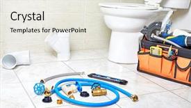 Presentation with plumbing - Slide deck with plumbing repair tools background and a sky blue colored foreground