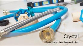  Presentation with plumbing - Amazing PPT layouts having plumbing repair tools backdrop and a coral colored foreground