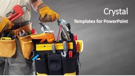  Presentation with construction tools - Beautiful PPT layouts featuring plumbing services - builder handyman with construction tools backdrop and a gray colored foreground