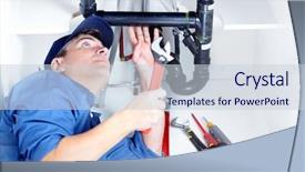  Presentation with plumber - PPT layouts enhanced with plumbing services - handsome professional plumber doing sink background and a lemonade colored foreground