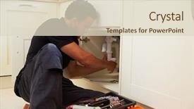  Presentation with plumber - PPT theme consisting of plumbing services - mixed race plumber fixing background and a lemonade colored foreground