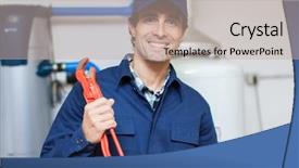  Presentation with plumber - PPT layouts consisting of plumbing services - plumber at work background and a mint green colored foreground