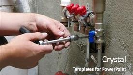  Presentation with pipes - Cool new slide deck with plumbing services - plumber installing pipes in home backdrop and a dark gray colored foreground