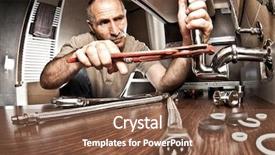  Presentation with plumber - Audience pleasing presentation theme consisting of plumbing services - portrait of senior plumber backdrop and a tawny brown colored foreground