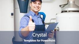  Presentation with plumbing - Amazing PPT layouts having plumbing services - smiling technician servicing a hot-water backdrop and a ocean colored foreground