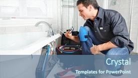  Presentation with plumber - Audience pleasing slides consisting of plumbing services - young plumber fixing a sink backdrop and a ocean colored foreground