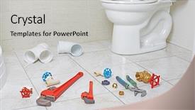  Presentation with plumbing - Presentation theme consisting of plumbing tools in the bathroom background and a light gray colored foreground