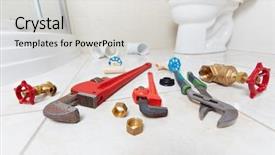  Presentation with plumbing - Slide set having plumbing tools in the bathroom background and a light gray colored foreground