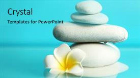  Presentation with blue water - PPT layouts with plumeria and pebbles on water background and a cyan colored foreground