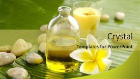  Presentation with plumeria - Slide set featuring plumeria and stone on banana background and a  colored foreground