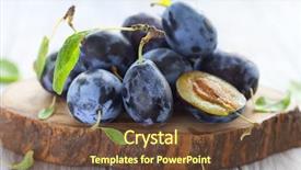  Presentation with tea leaves fresh green leaf - Slide deck enhanced with plums with leaves on wooden background and a tawny brown colored foreground