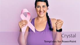  Presentation with pink ribbon - Beautiful theme featuring plus-size-brunette-woman-holding backdrop and a light blue colored foreground