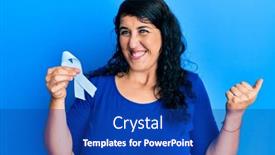  Presentation with blue ribbon - Slide deck featuring plus-size-brunette-woman-holding background and a royal blue colored foreground