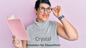  Presentation with book glasses - Slide set featuring plus-size-brunette-woman-reading background and a light gray colored foreground