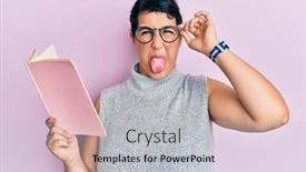  Presentation with book glasses - Amazing slide deck having plus-size-brunette-woman-reading backdrop and a light gray colored foreground