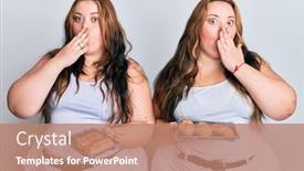 Presentation with pastries - Slide set with plus-size-caucasian-sisters-woman background and a coral colored foreground