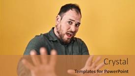  Presentation with panic - Presentation theme with plus-size-hispanic-man background and a coral colored foreground