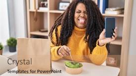  Presentation with eating - Presentation enhanced with plus-size-hispanic-woman-eating background and a  colored foreground