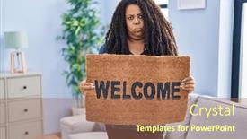  Presentation with welcome - Theme consisting of plus-size-hispanic-woman-holding background and a  colored foreground