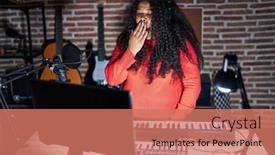  Presentation with music studio - Presentation design consisting of plus-size-hispanic-woman-playing background and a  colored foreground