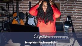  Presentation with music studio - Presentation theme consisting of plus-size-hispanic-woman-playing background and a  colored foreground