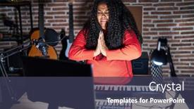  Presentation with music studio - Slide set enhanced with plus-size-hispanic-woman-playing background and a  colored foreground