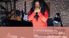  Presentation with music studio - PPT theme enhanced with plus-size-hispanic-woman-playing background and a coral colored foreground