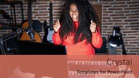  Presentation with piano - Presentation design having plus-size-hispanic-woman-playing background and a coral colored foreground