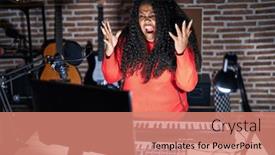  Presentation with music studio - Presentation consisting of plus-size-hispanic-woman-playing background and a coral colored foreground