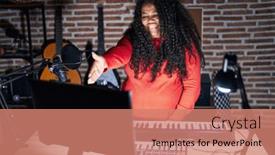  Presentation with music business - Presentation theme with plus-size-hispanic-woman-playing background and a  colored foreground