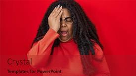  Presentation with face pain - Slide deck with plus-size-hispanic-woman-standing background and a crimson colored foreground
