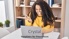  Presentation with achievement - Presentation theme enhanced with plus-size-hispanic-woman-using background and a light gray colored foreground