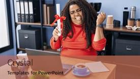  Presentation with diploma - Slides featuring plus-size-hispanic-woman-working background and a coral colored foreground
