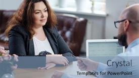  Presentation with job interview - Beautiful PPT theme featuring plus size woman attending job interview backdrop and a teal colored foreground